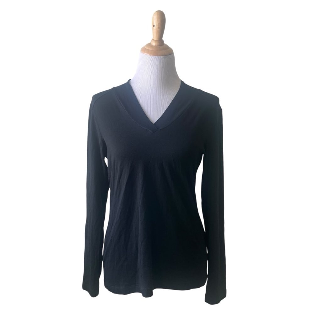 Ibex Black Long Sleeve V-Neck Merino Wool Tee Large